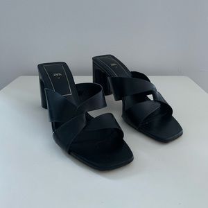 Zara, blocked heeled leather sandals. Size 8